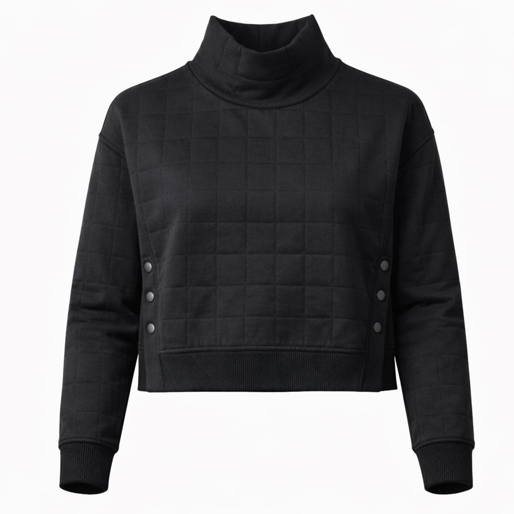 NWT Women’s Small | 90 Degree | Black Quilted Mock Neck Pullover Sweatshirt Snap